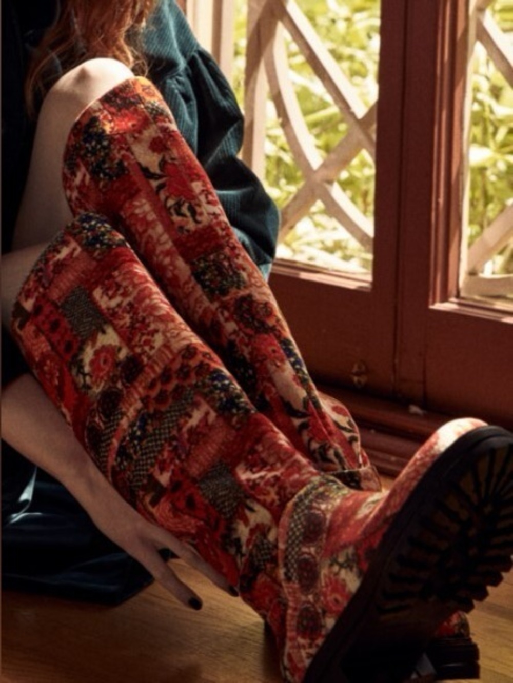Free People Red Multi Patchwork Over-the-Knee Boots